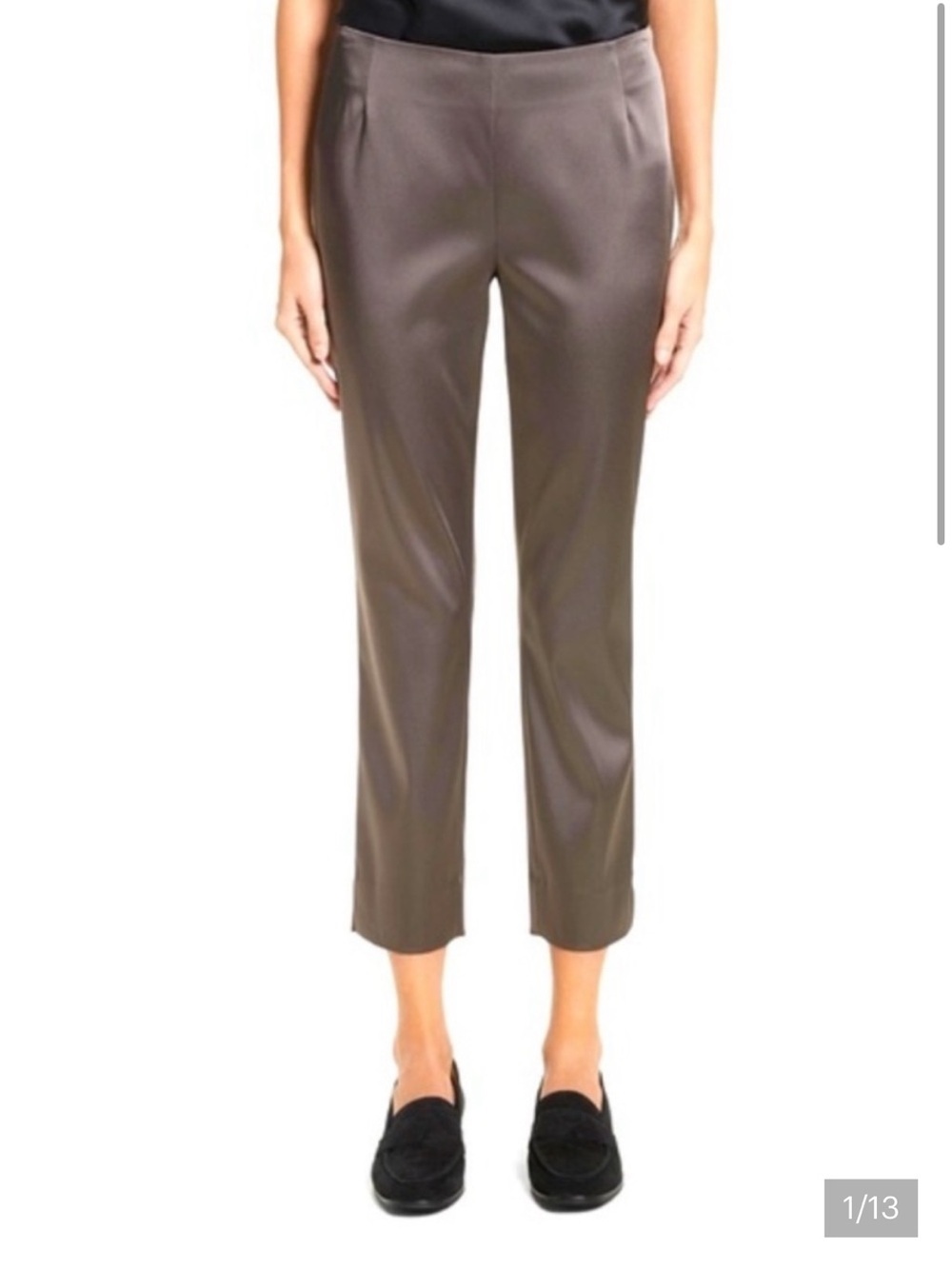 Lafayette 148 New York Brownstone Brown Satin Cropped Pants sz 14